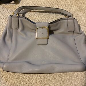 kate spade Pebbled Leather Shoulder Bag in Light Gray with Gold Buckle